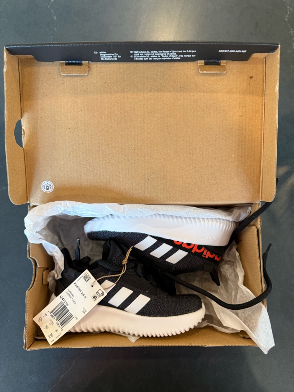 Adidas 12K Kids' Black & White Lightweight Athletic Sneakers